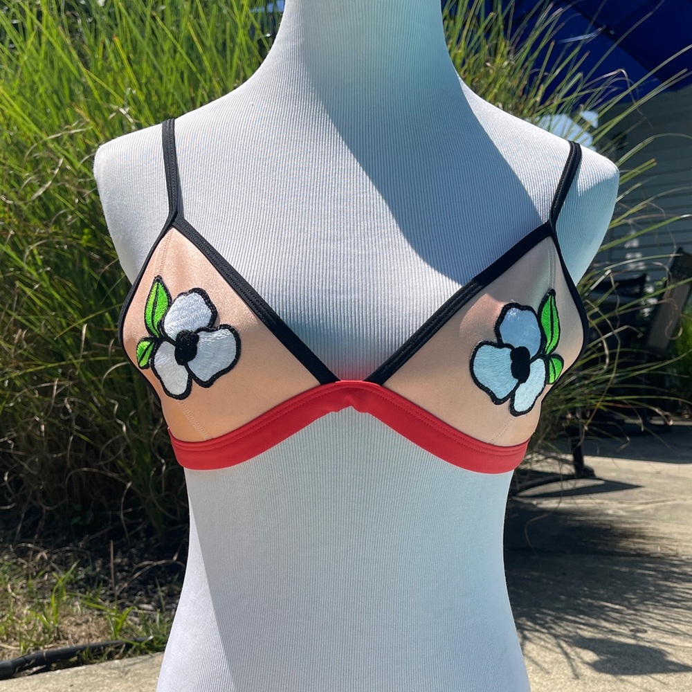 Triangl Swimwear Floral Bikini Top - Red and Black